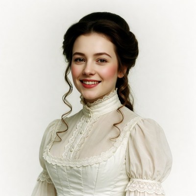 Woman in Victorian white blouse