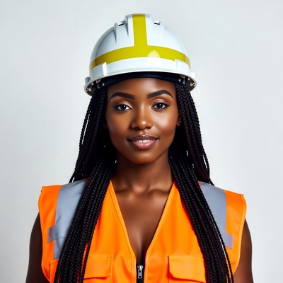 African-American woman in hard hat vest