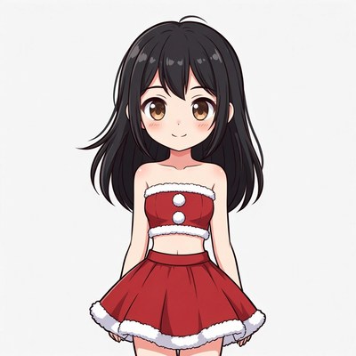 Anime girl in red Santa dress