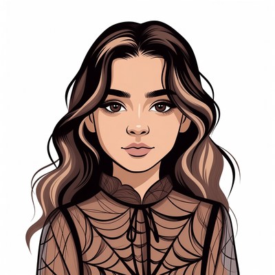 Girl in sheer web dress illustration