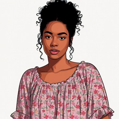 African-American woman in pink floral dress