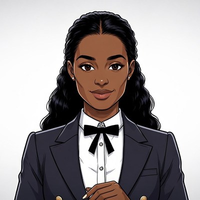 African-American woman in black bowtie suit