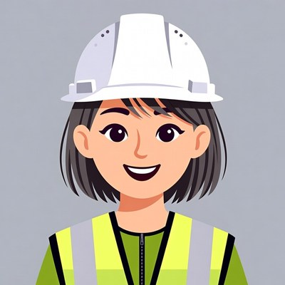 Smiling Asian woman in hard hat and vest