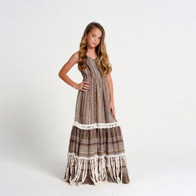 Girl in long boho maxi dress
