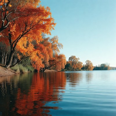 Autumn trees reflecting in lake