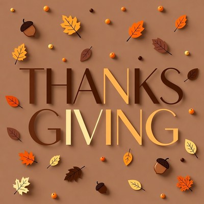 Thanksgiving Text with Leaves and Acorns