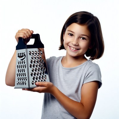 Girl holding cheese grater