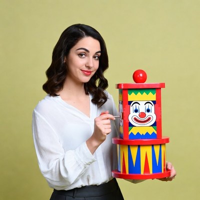 Woman holding jack-in-the-box toy