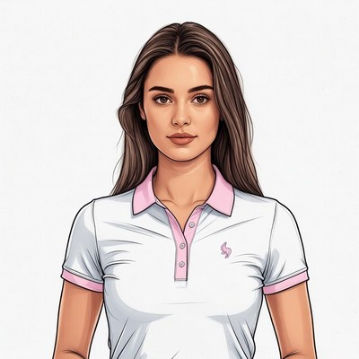 Woman in white polo shirt