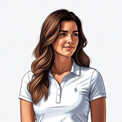 Woman in white polo shirt