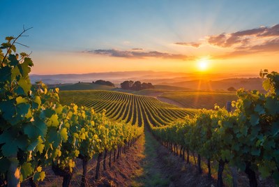 Vineyard Rows at Sunset