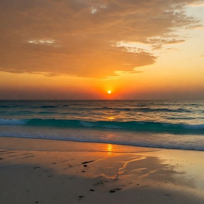Sunset over turquoise ocean beach