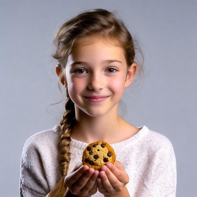 Girl holding chocolate chip cookie
