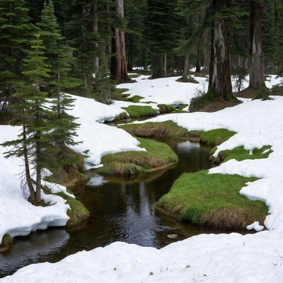 Snowy Creek in Evergreen Forest