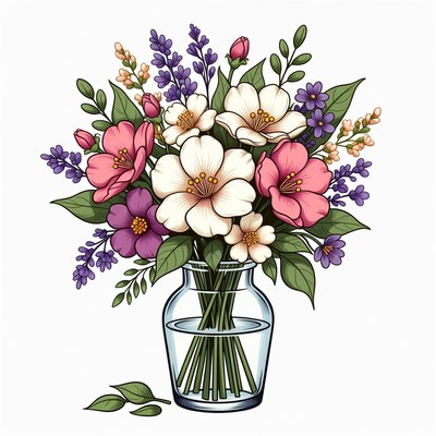 Colorful Flowers in Glass Vase