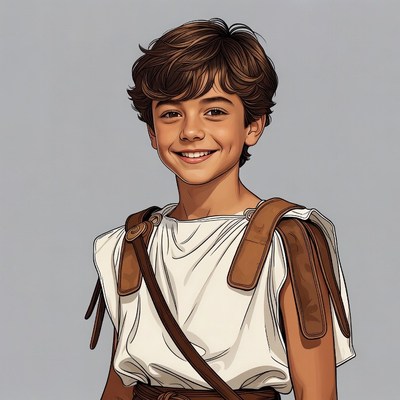 Boy in ancient Greek tunic