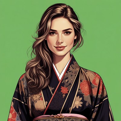 Woman in floral kimono