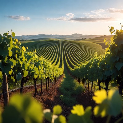 Vineyard Rows at Sunset