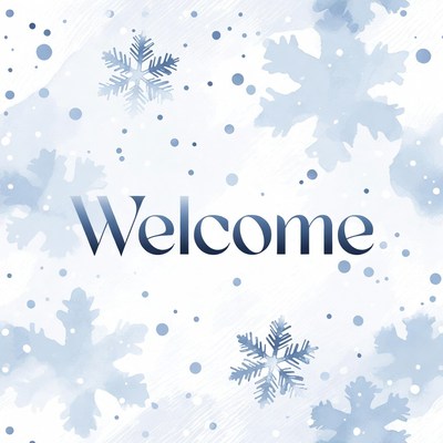 Welcome text with snowflakes