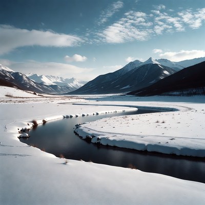 Winding River in Snowy Mountains