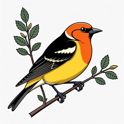 Baltimore Oriole perched on branch