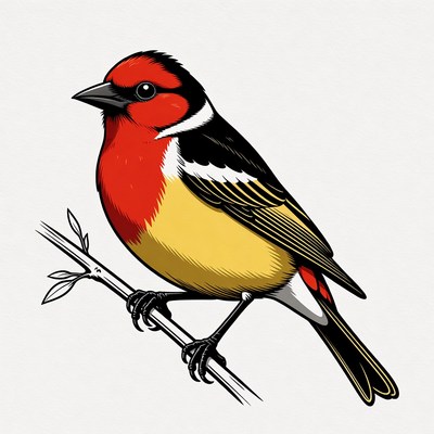 Red-headed Finch Perched on Branch