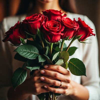 Woman holding red roses