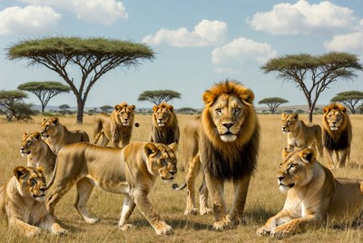Pride of lions in savanna