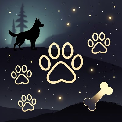 Silhouette dog with paws and bone