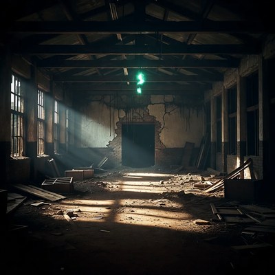 Abandoned Warehouse with Green Light