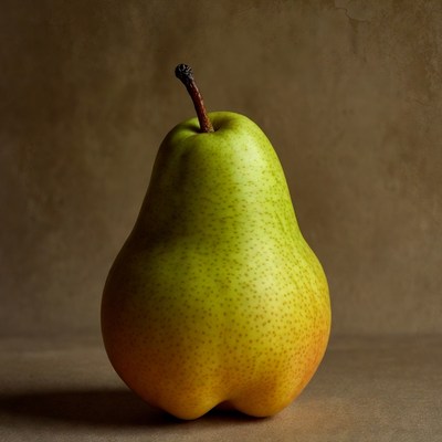 Green pear on brown background