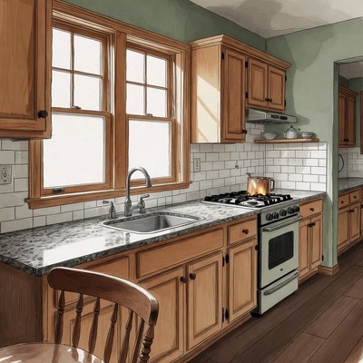 Cozy Kitchen with Wooden Cabinets