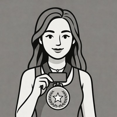 Woman holding gold medal