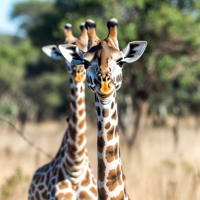 Three giraffes in savanna