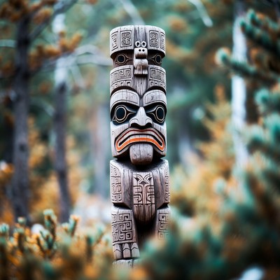 Totem Pole in Forest