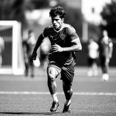 Young soccer player sprinting on field