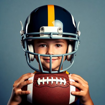 Boy holding football in helmet