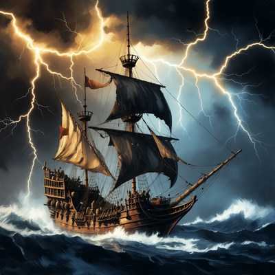Pirate Ship in Lightning Storm