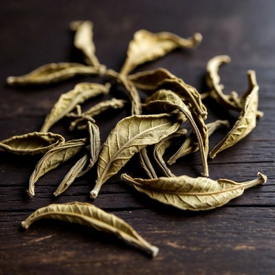 Dried Tea Leaves on Wooden Surface