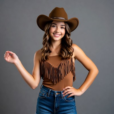 Girl in cowboy hat and fringe top