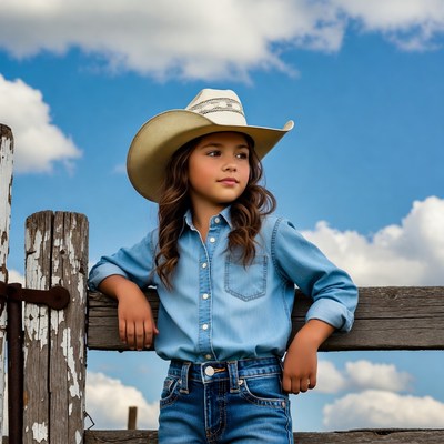 Girl in cowboy hat leaning on fence