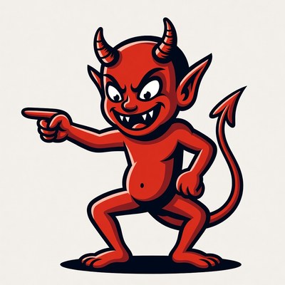 Cartoon devil pointing finger