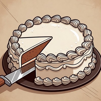 Slice of cake with knife