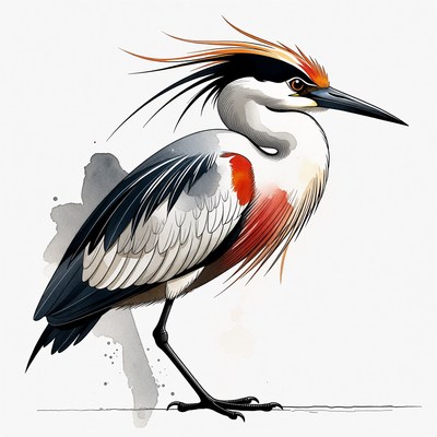 Colorful Crested Heron Illustration