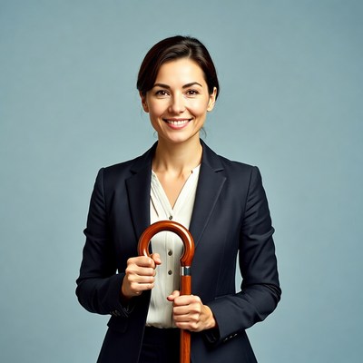 Woman holding wooden cane