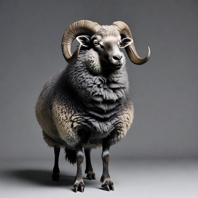 Ram with large curved horns