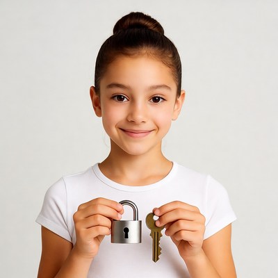 Girl holding lock and key
