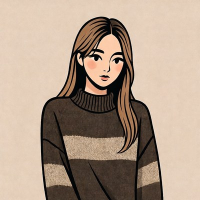 Asian woman in striped turtleneck sweater