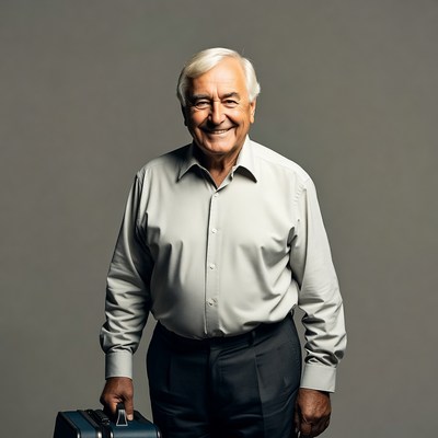 Elderly man holding briefcase