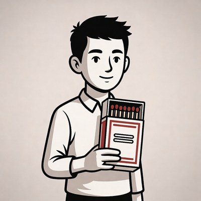 Man holding matchbox illustration